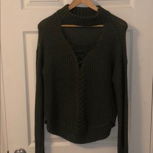 Circle Hem V-neck Detail Long Sleeve Sweater